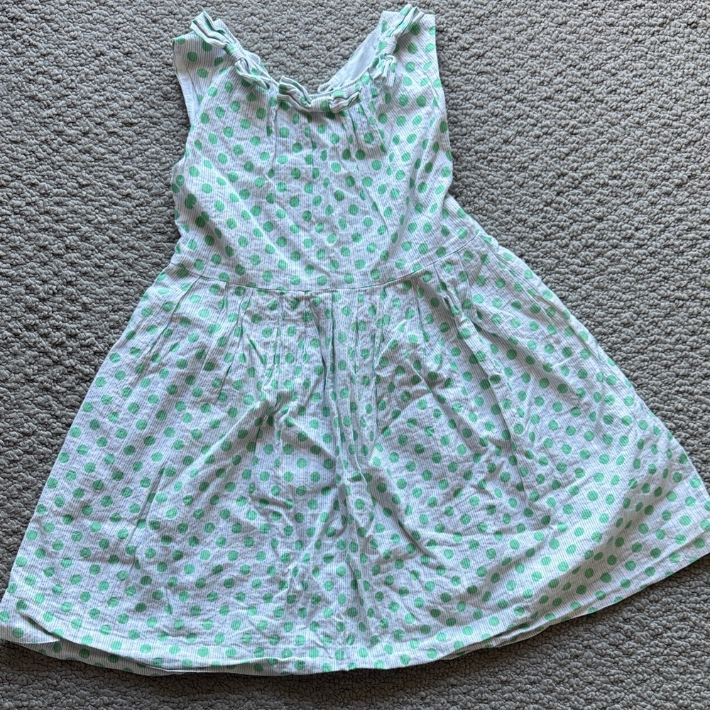 Rachel Riley White Dress with Mint Green Polka Dots